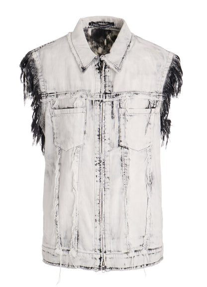 UNIVEN BLEACHED DENIM SLEEVELESS BLOUSON