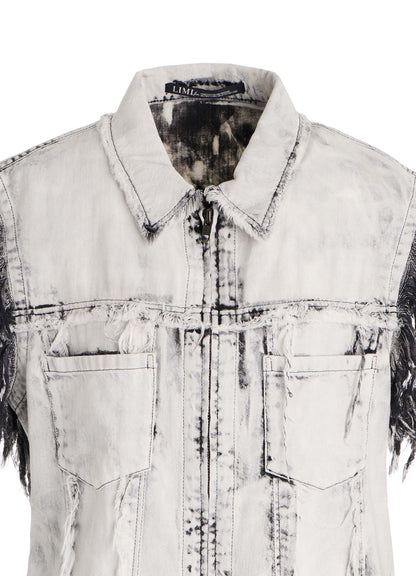UNIVEN BLEACHED DENIM SLEEVELESS BLOUSON