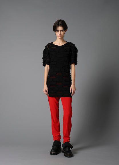 RY/ WRINKLED LAWN SLIT SLIM PANTS