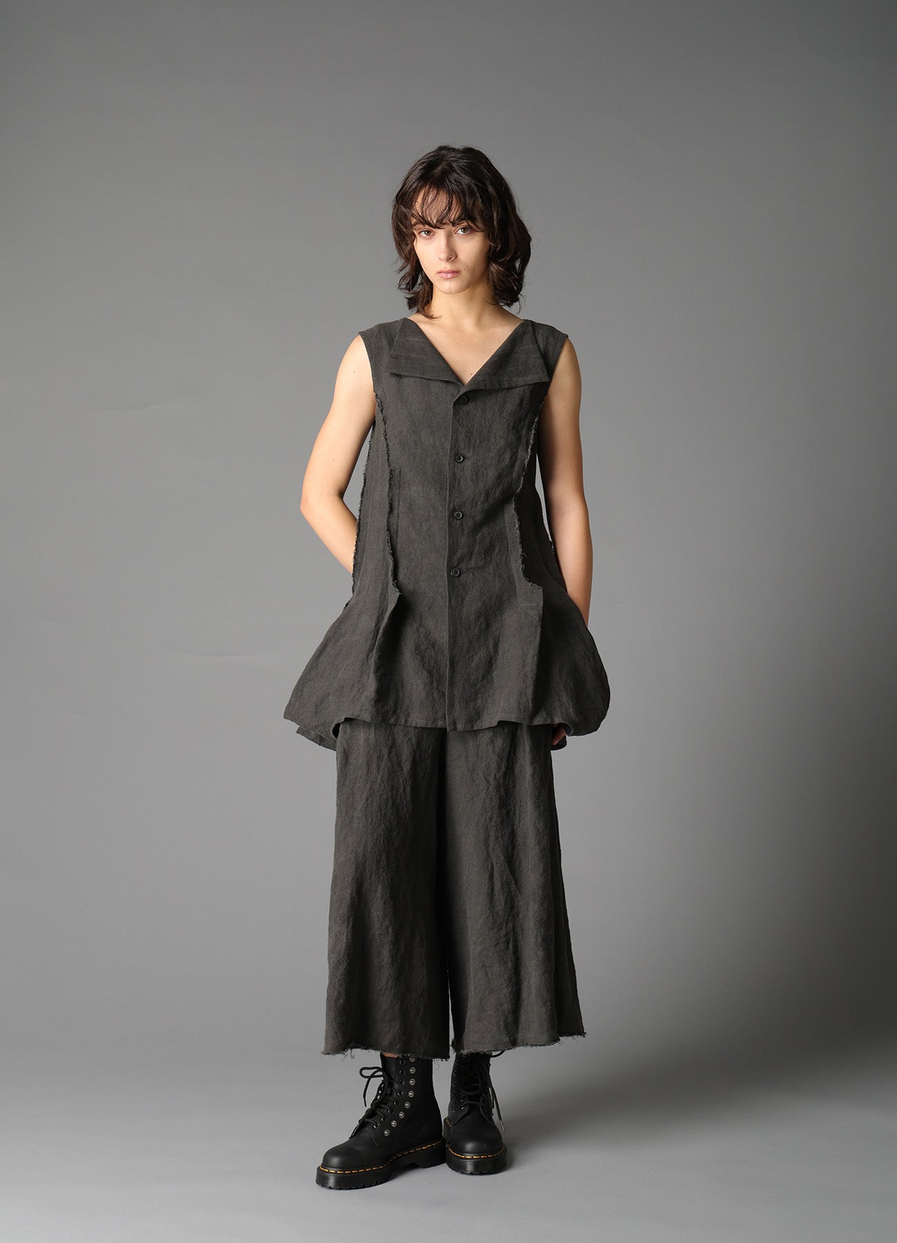 INK DYED LAWN TUCK WIDE PANTS