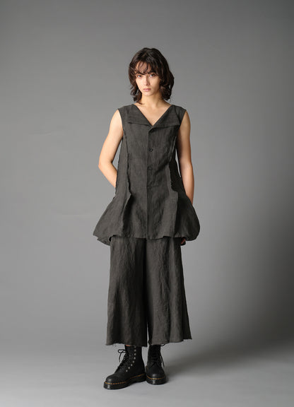 INK DYED LAWN TUCK WIDE PANTS