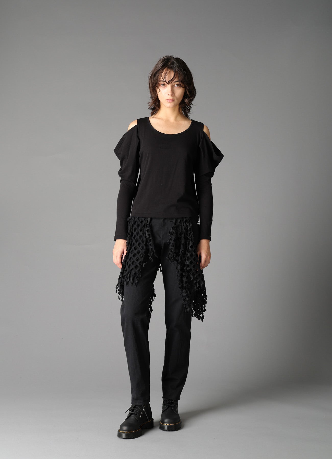 BLACK DENIM DESIGNED PANEL PANTS