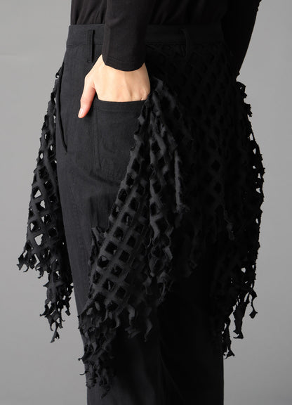 BLACK DENIM DESIGNED PANEL PANTS