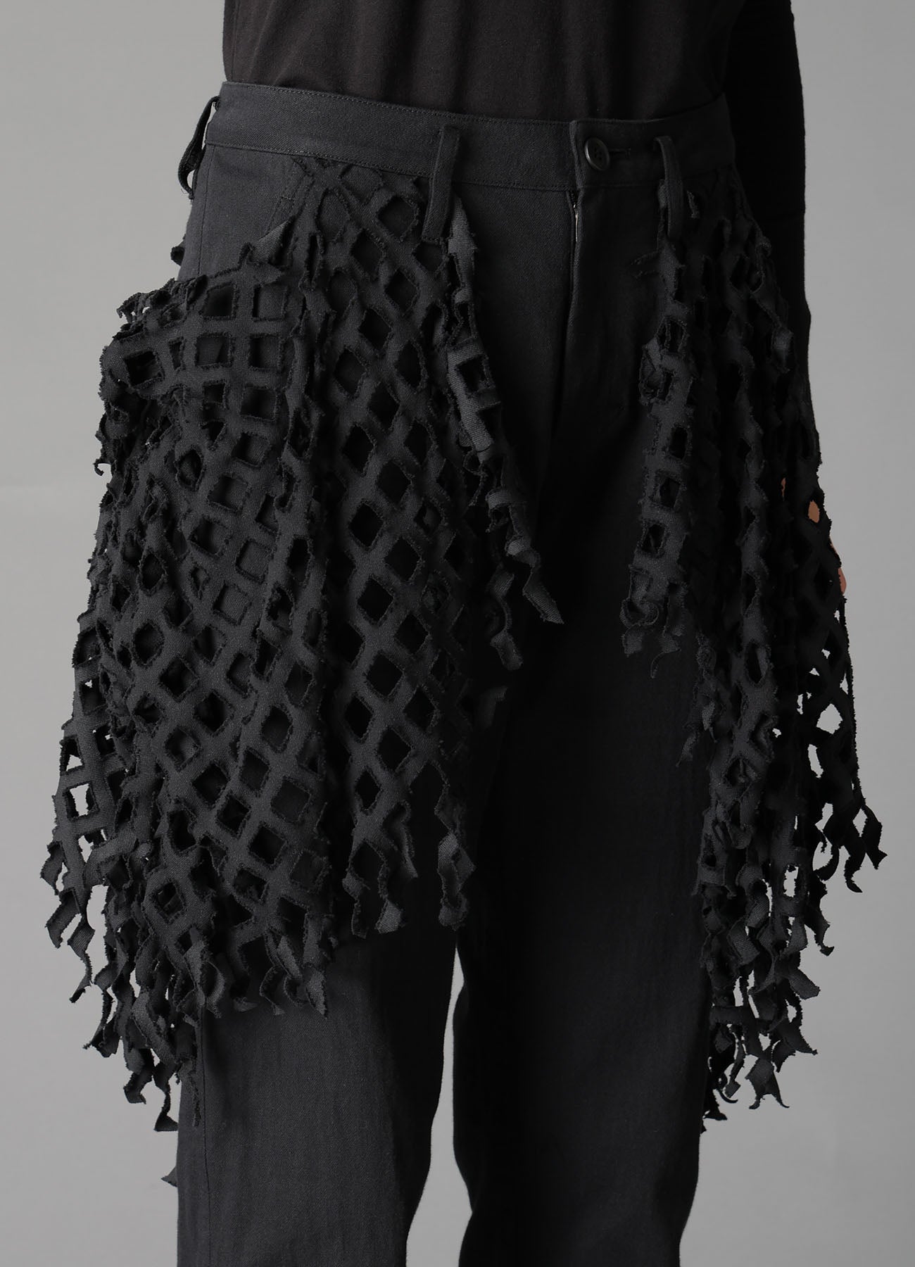 BLACK DENIM DESIGNED PANEL PANTS