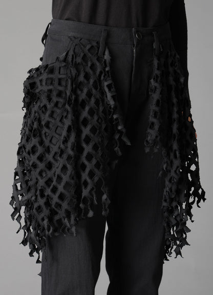 BLACK DENIM DESIGNED PANEL PANTS