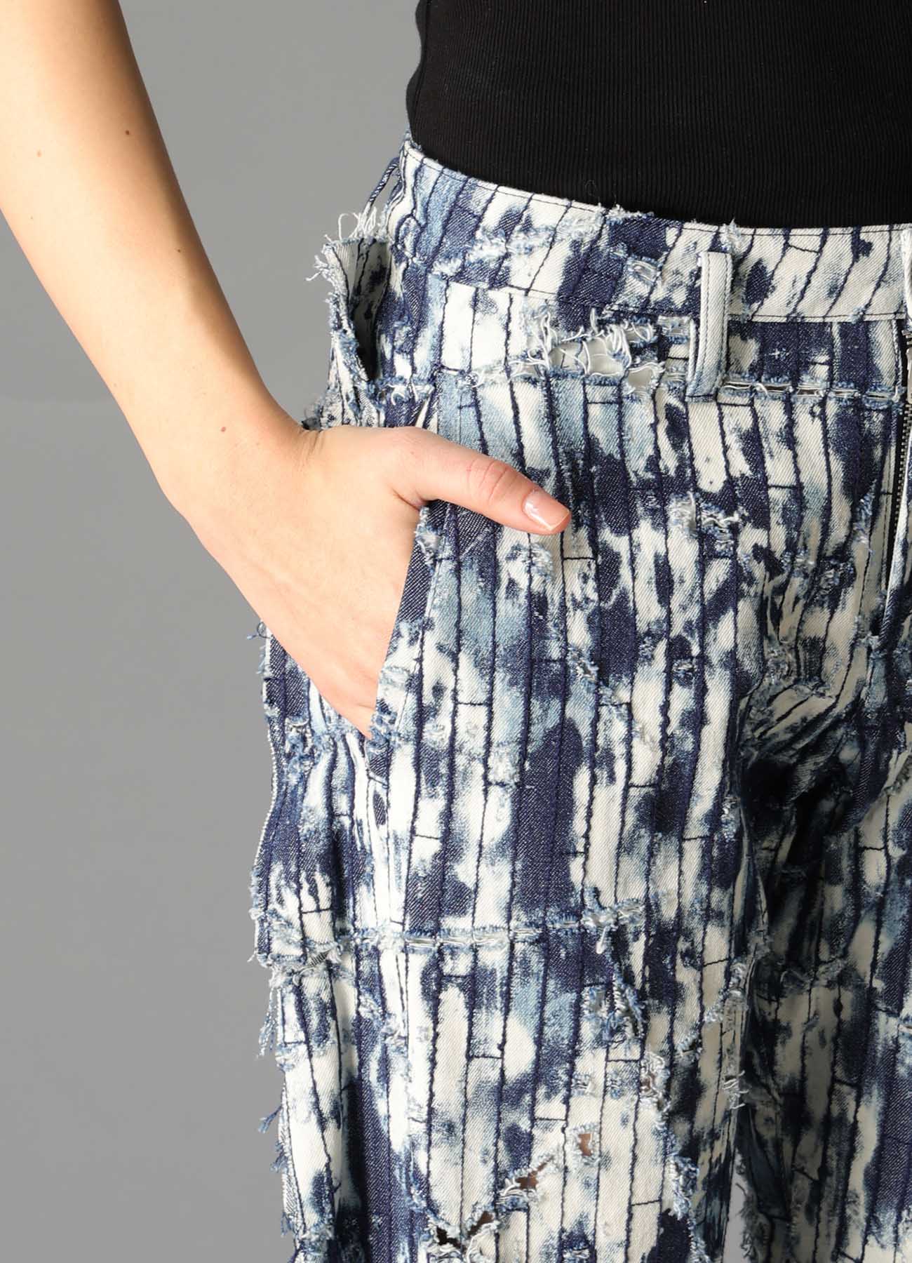 DAMAGED DENIM STRAIGHT PANTS