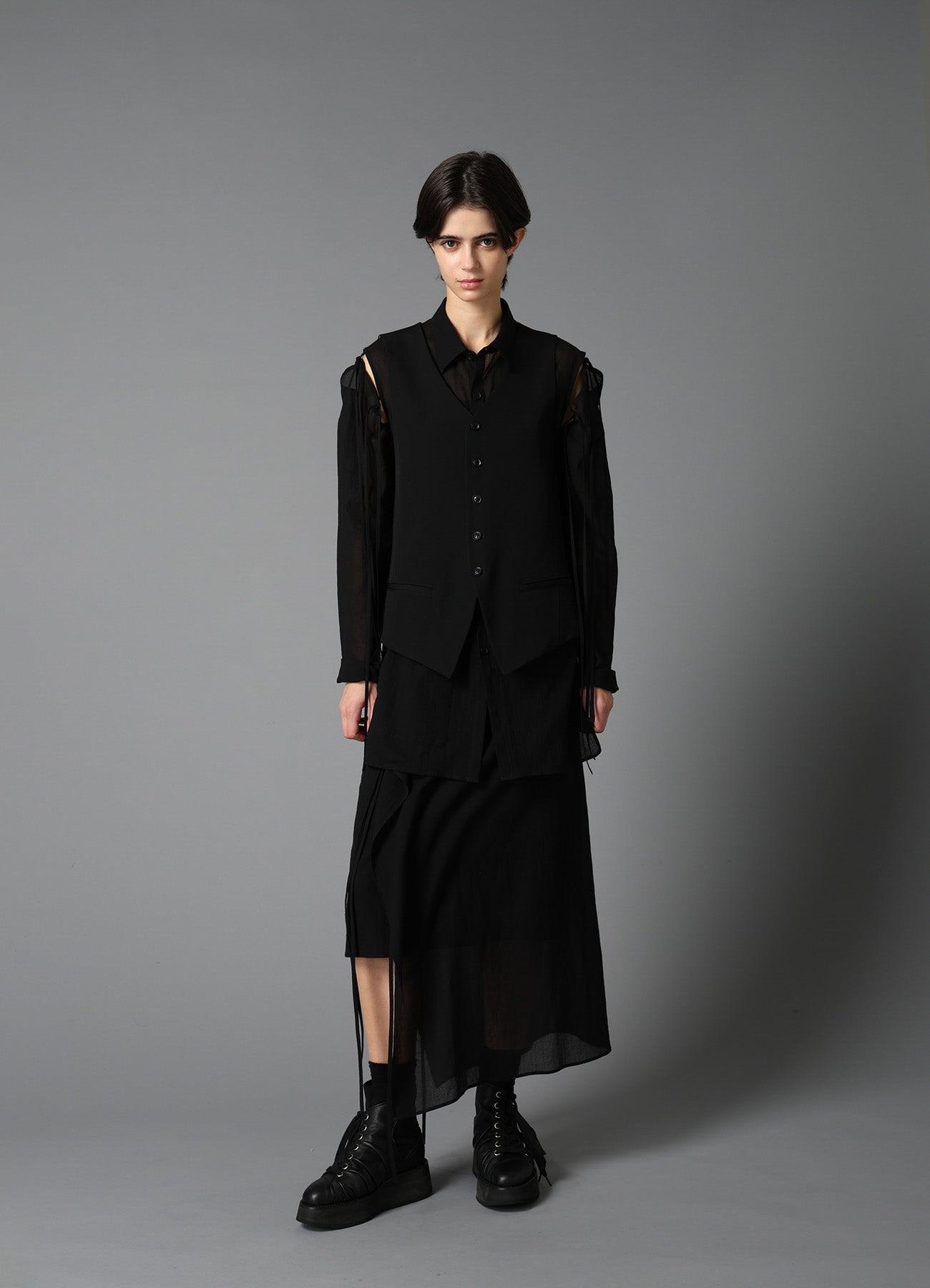 COTTON CHIFFON LACE-UP SKIRT