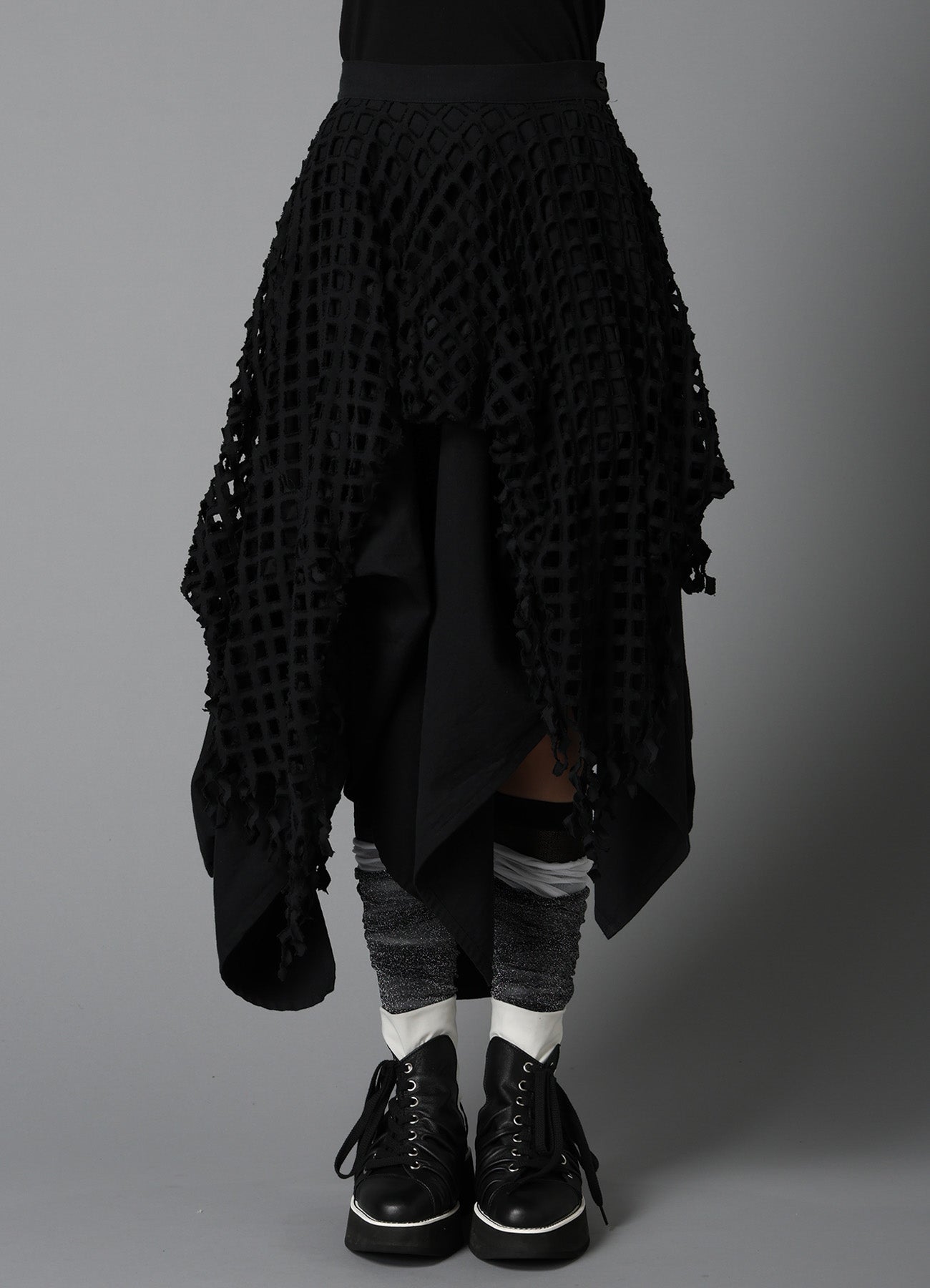 BLACK DENIM LAYERED SKIRT