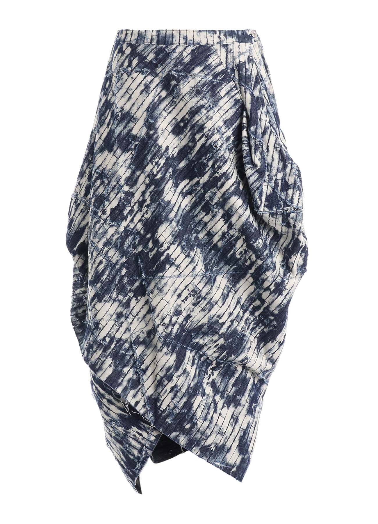 DAMAGED DENIM DRAPED SKIRT