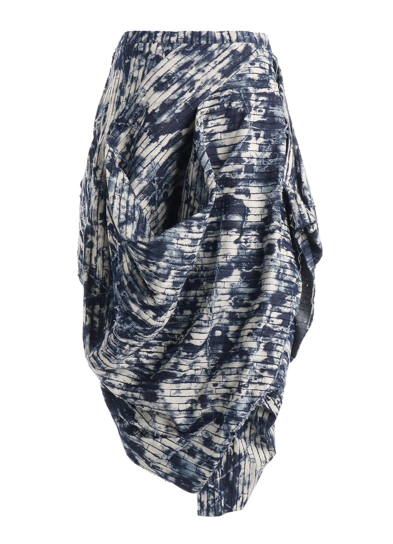 DAMAGED DENIM DRAPED SKIRT