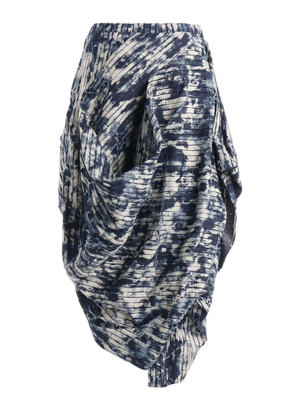 DAMAGED DENIM DRAPED SKIRT