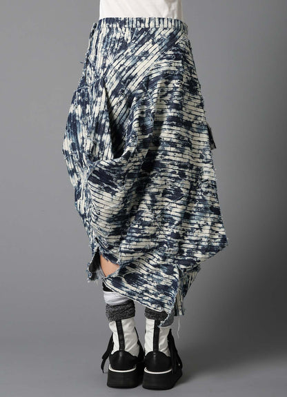 DAMAGED DENIM DRAPED SKIRT