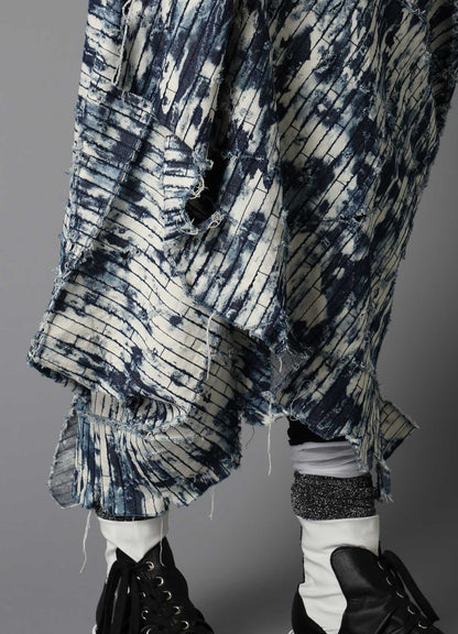 DAMAGED DENIM DRAPED SKIRT