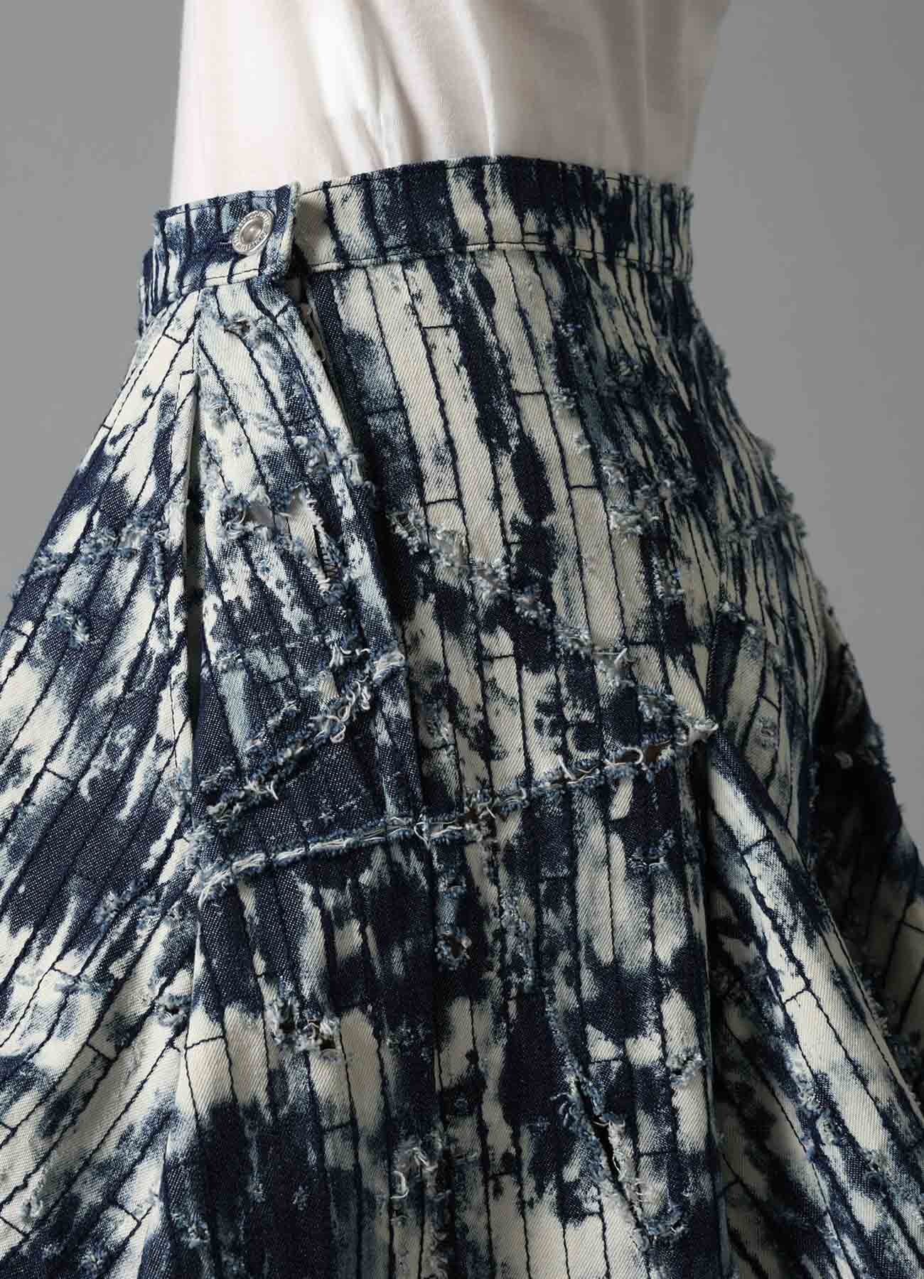 DAMAGED DENIM DRAPED SKIRT