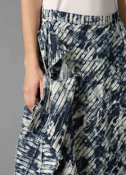 DAMAGED DENIM DRAPED SKIRT