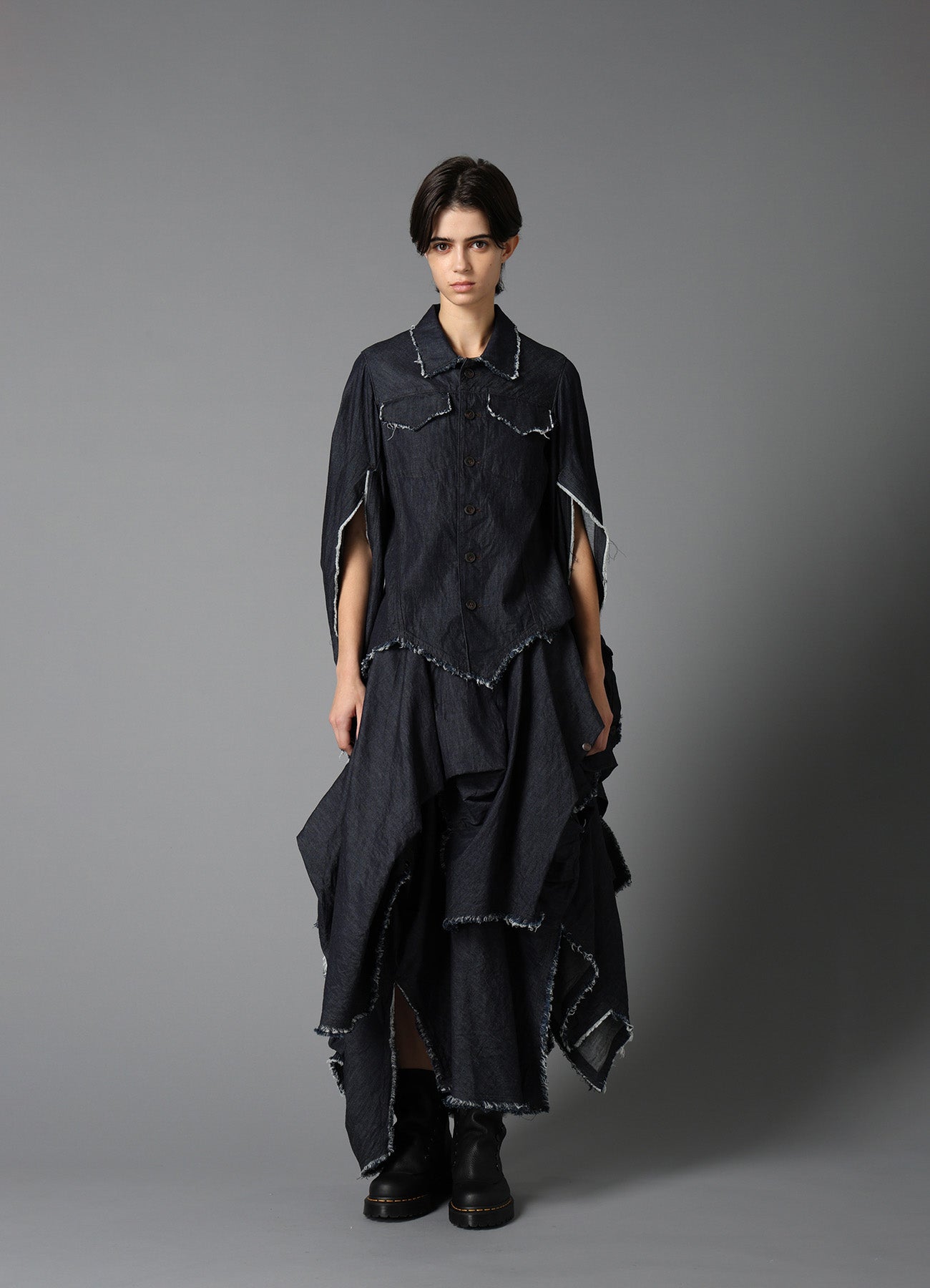 6oz DENIM DESIGNED HEM LAYERED SKIRT