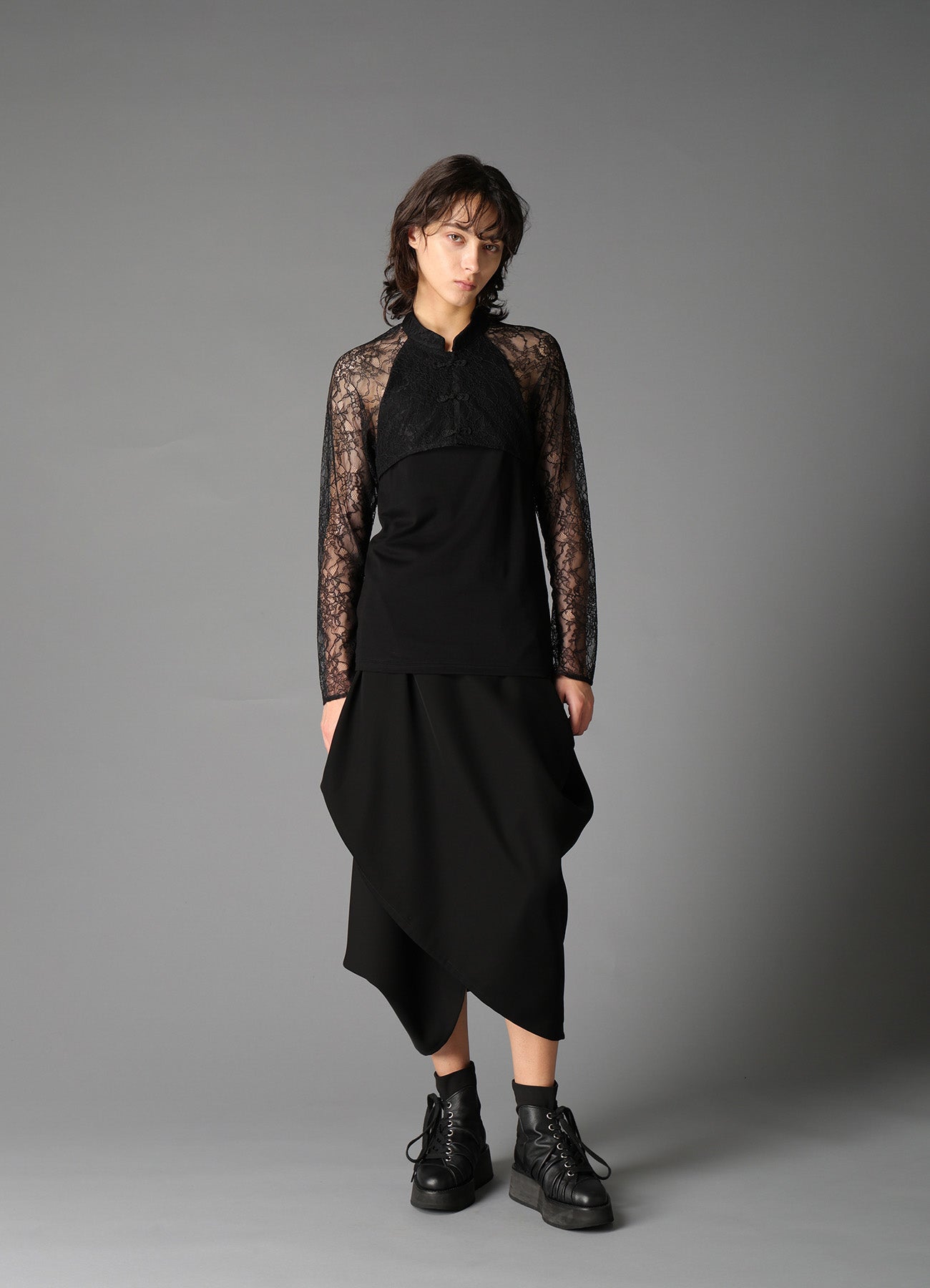 FLOWER LACE+SIGLE JERSEY LACE COMBI TEE