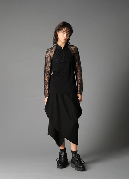 FLOWER LACE+SIGLE JERSEY LACE COMBI TEE