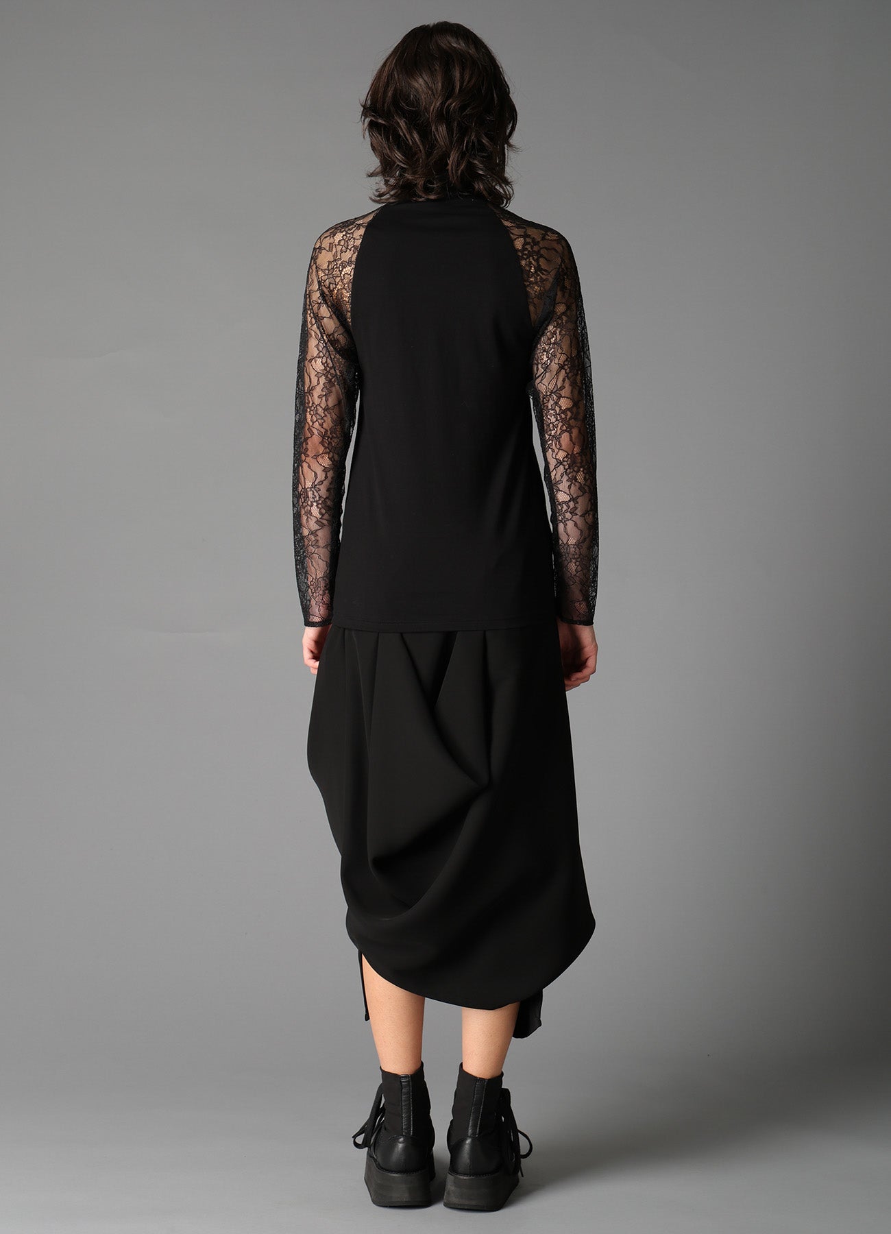 FLOWER LACE+SIGLE JERSEY LACE COMBI TEE