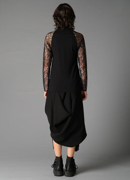 FLOWER LACE+SIGLE JERSEY LACE COMBI TEE