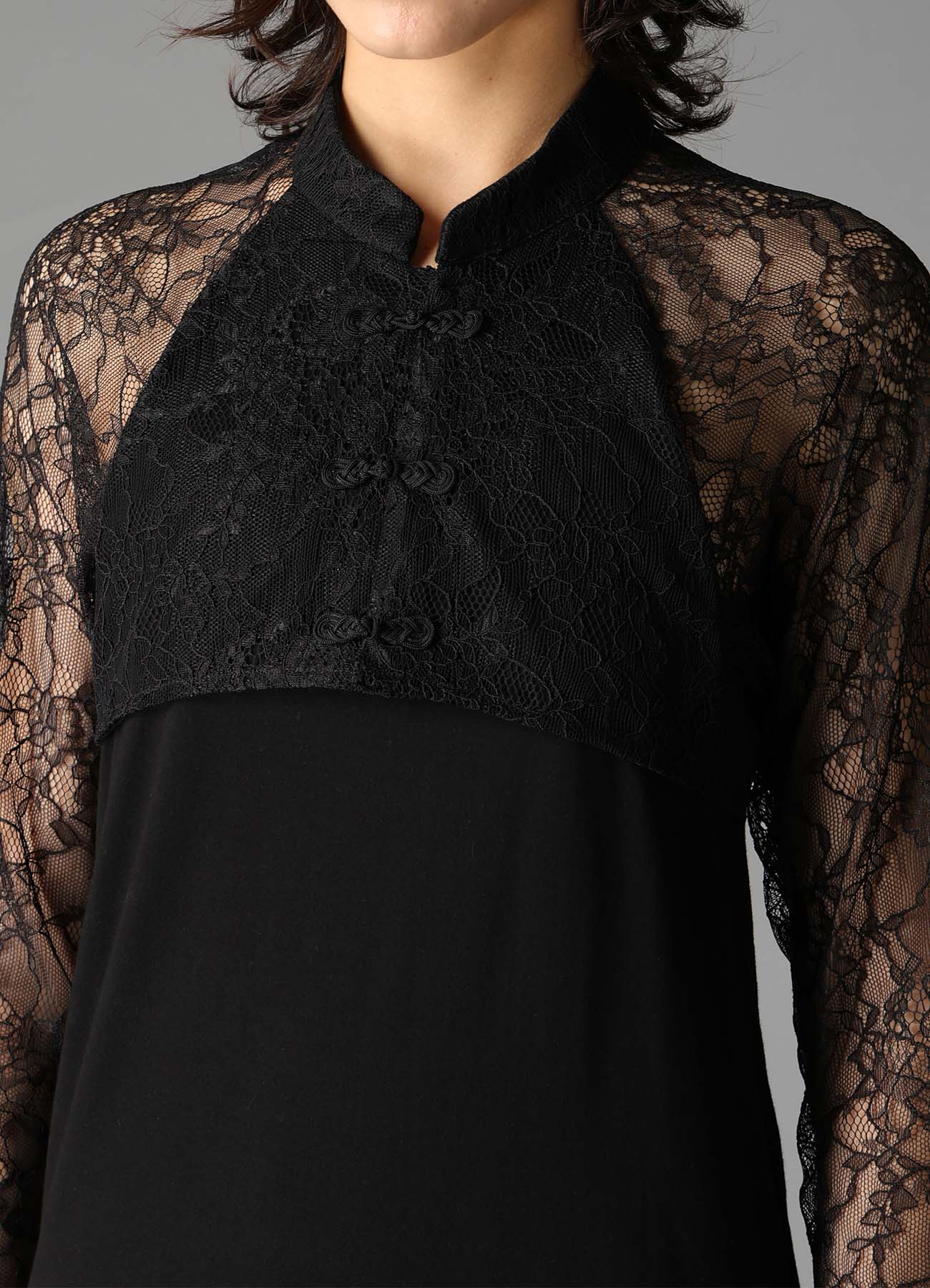 FLOWER LACE+SIGLE JERSEY LACE COMBI TEE