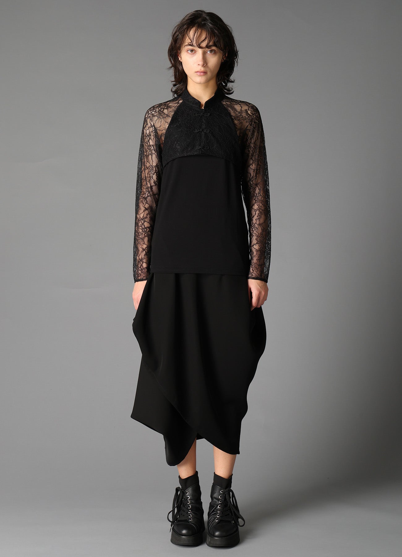 FLOWER LACE+SIGLE JERSEY LACE COMBI TEE