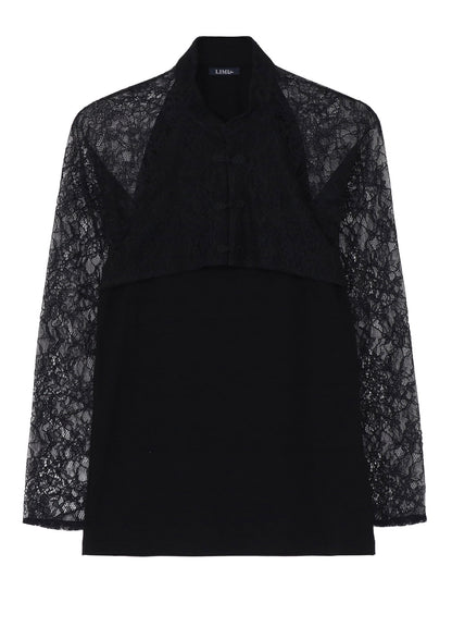 FLOWER LACE+SIGLE JERSEY LACE COMBI TEE