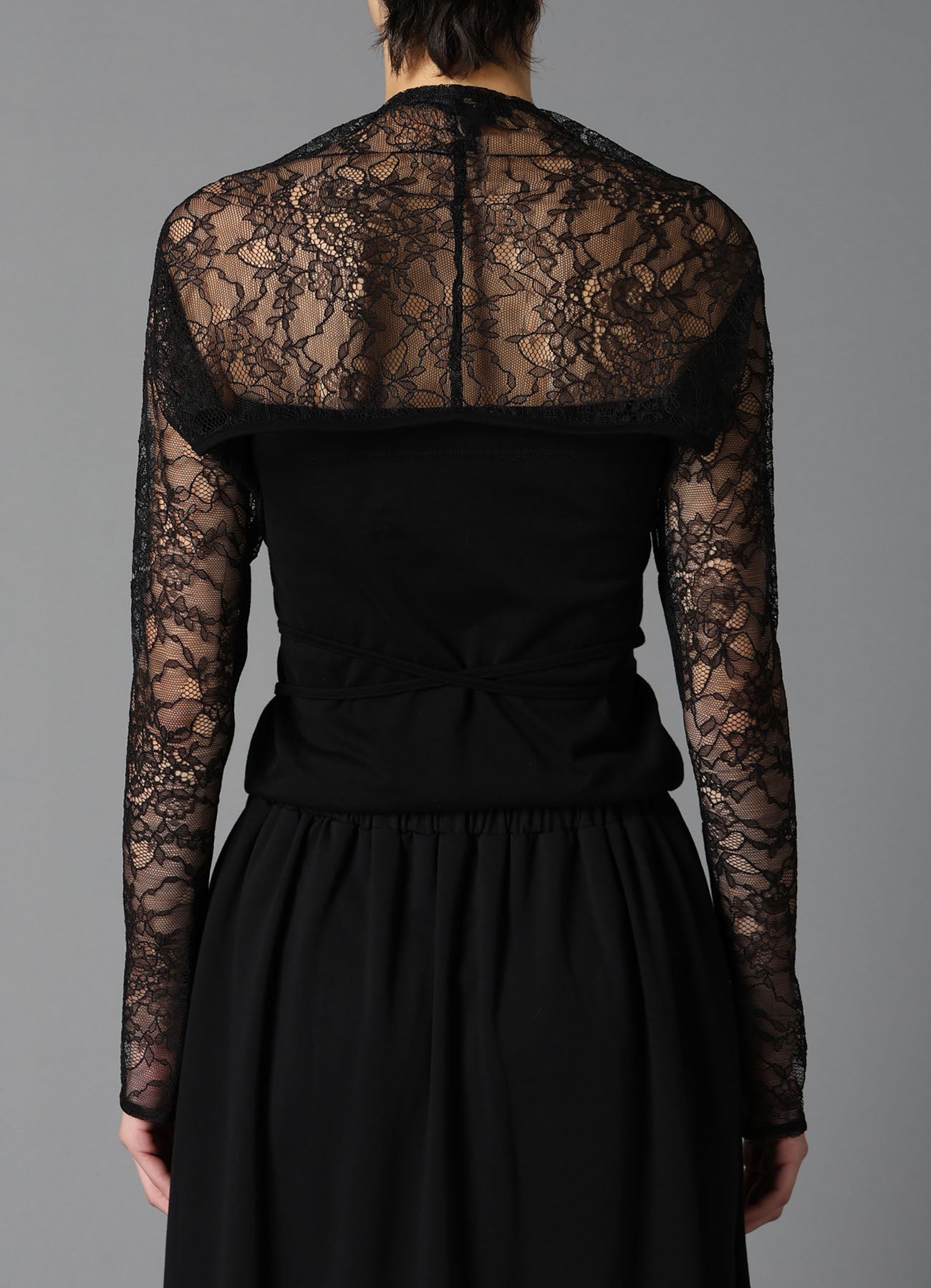 FLOWER LACE+SIGLE JERSEY SLEEVE SLIT BOLERO