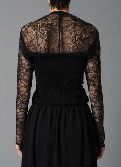 FLOWER LACE+SIGLE JERSEY SLEEVE SLIT BOLERO