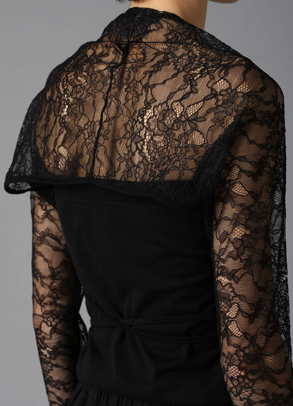 FLOWER LACE+SIGLE JERSEY SLEEVE SLIT BOLERO