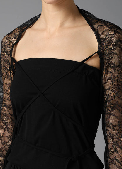 FLOWER LACE+SIGLE JERSEY SLEEVE SLIT BOLERO