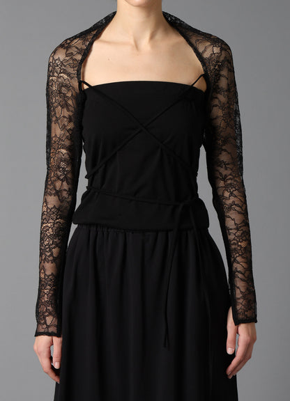 FLOWER LACE+SIGLE JERSEY SLEEVE SLIT BOLERO
