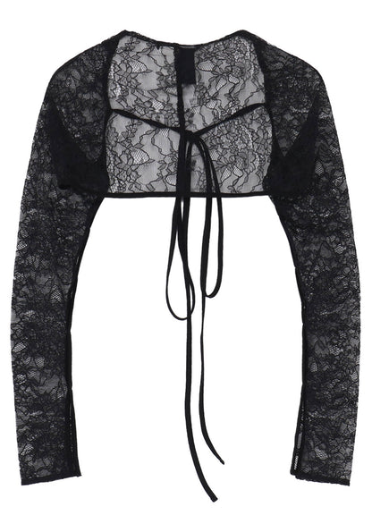 FLOWER LACE+SIGLE JERSEY SLEEVE SLIT BOLERO