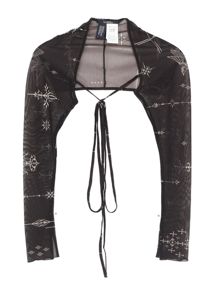 TATTOO PRINTED TULLE SLEEVE SLIT BOLERO