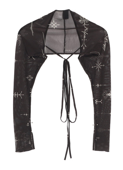 TATTOO PRINTED TULLE SLEEVE SLIT BOLERO