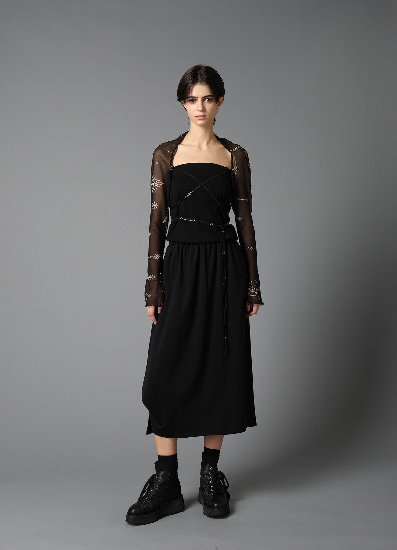 TATTOO PRINTED TULLE SLEEVE SLIT BOLERO