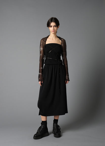 TATTOO PRINTED TULLE SLEEVE SLIT BOLERO