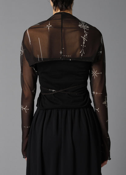 TATTOO PRINTED TULLE SLEEVE SLIT BOLERO