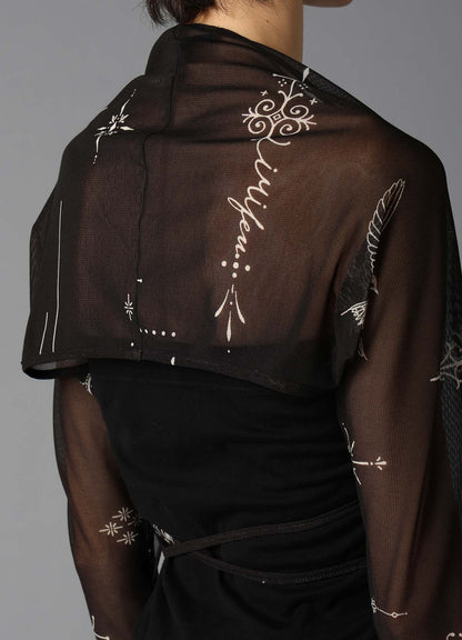 TATTOO PRINTED TULLE SLEEVE SLIT BOLERO