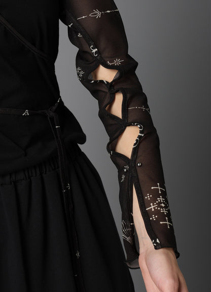 TATTOO PRINTED TULLE SLEEVE SLIT BOLERO