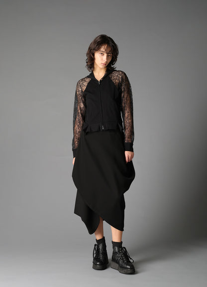 FLOWER LACE+SIGLE JERSEY RAGLAN HOODIE