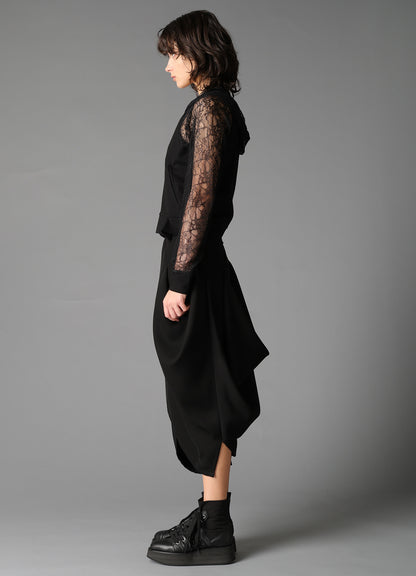 FLOWER LACE+SIGLE JERSEY RAGLAN HOODIE