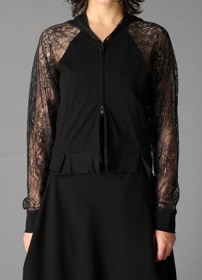FLOWER LACE+SIGLE JERSEY RAGLAN HOODIE