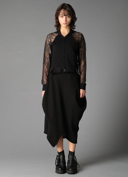 FLOWER LACE+SIGLE JERSEY RAGLAN HOODIE