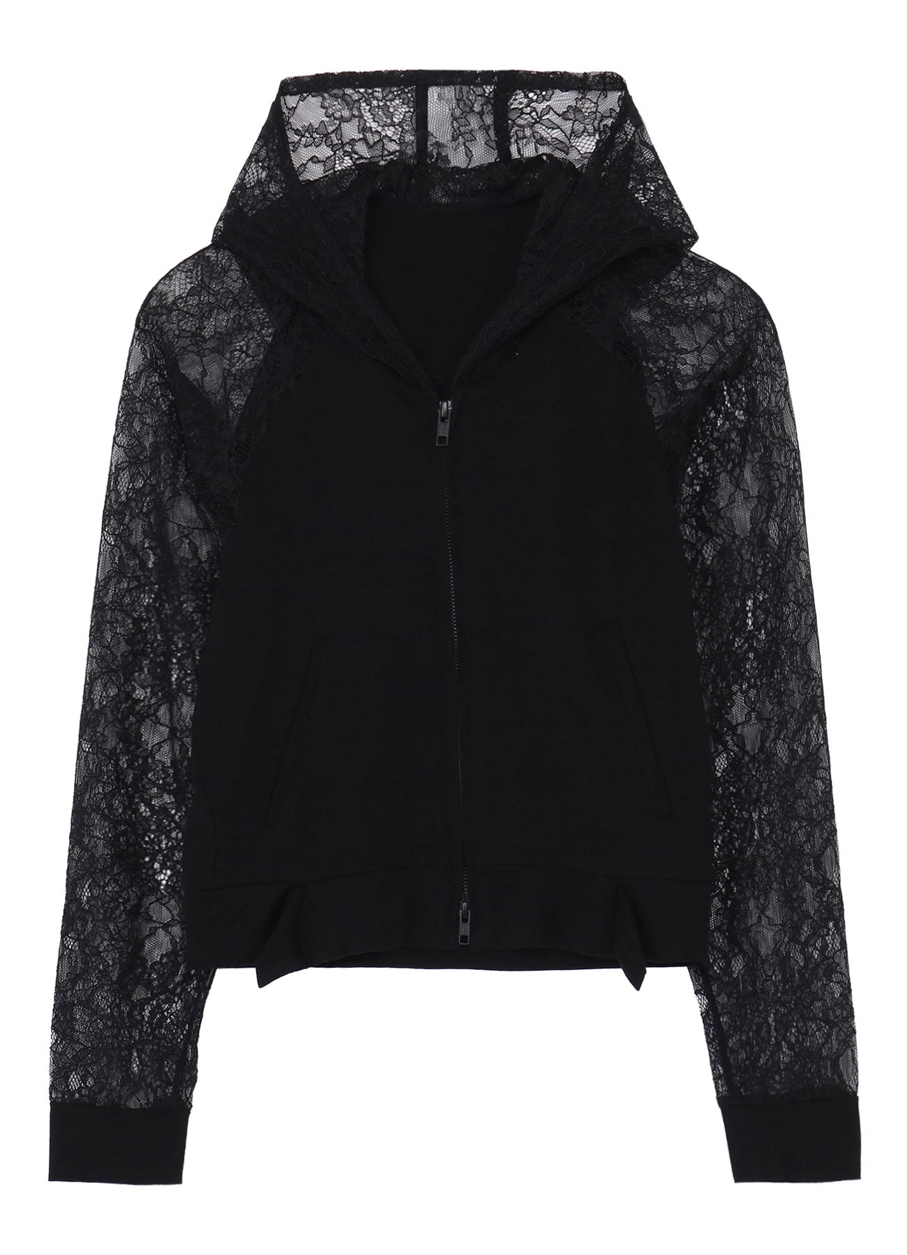 FLOWER LACE+SIGLE JERSEY RAGLAN HOODIE