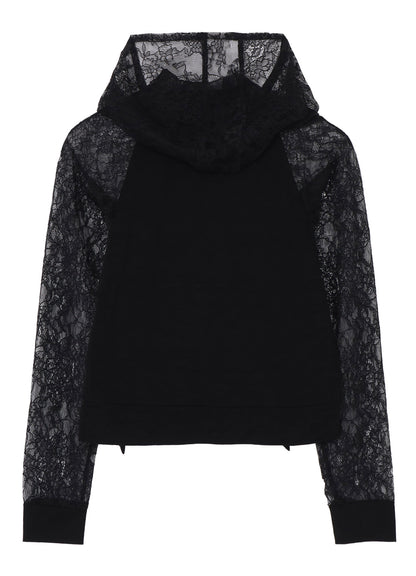 FLOWER LACE+SIGLE JERSEY RAGLAN HOODIE
