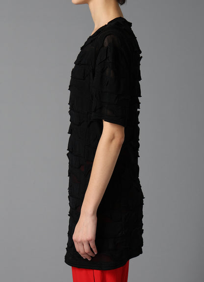 FRILL JACQUARD PANEL DESIGN LONG SLEEVE TEE