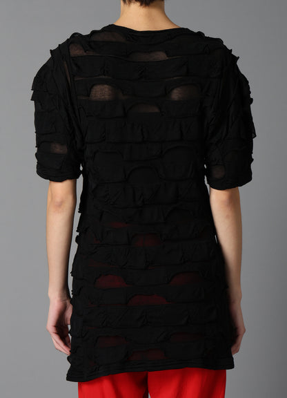 FRILL JACQUARD PANEL DESIGN LONG SLEEVE TEE