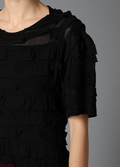 FRILL JACQUARD PANEL DESIGN LONG SLEEVE TEE