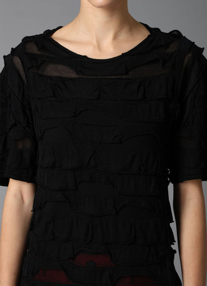 FRILL JACQUARD PANEL DESIGN LONG SLEEVE TEE